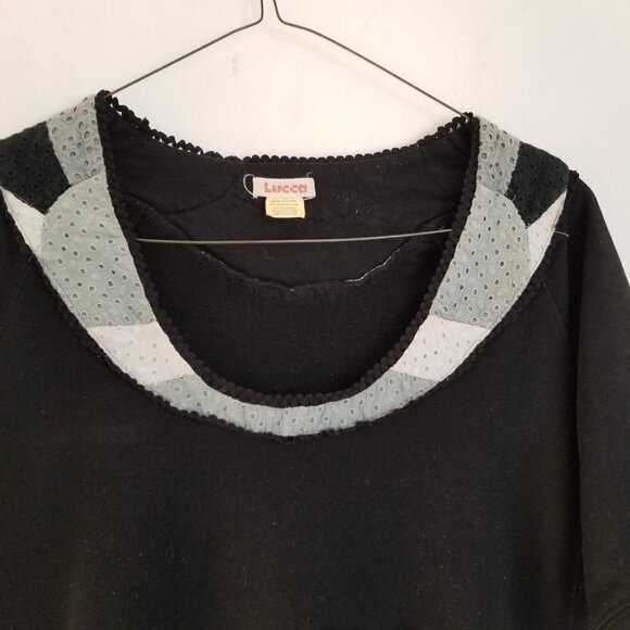 Lucca Short Sleeve Neckline Pattern Black Pullover Shift Dress Size Medium - Picture 3 of 5